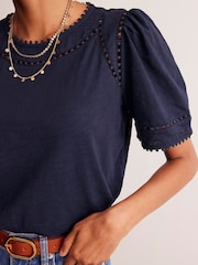 Boden Blue 100% Cotton Mila Trim Detail Top - Image 4 of 5