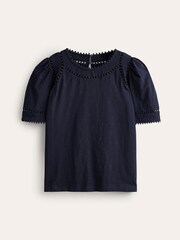 Boden Blue 100% Cotton Mila Trim Detail Top - Image 5 of 5
