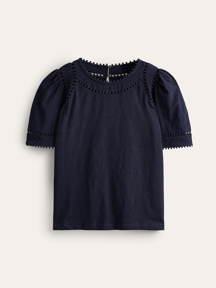 Boden Blue 100% Cotton Mila Trim Detail Top - Image 5 of 5