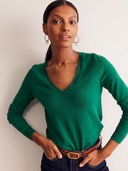 Boden Dark Green V-Neck Catriona Cotton Jumper - Image 1 of 6