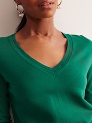 Boden Dark Green V-Neck Catriona Cotton Jumper - Image 2 of 6