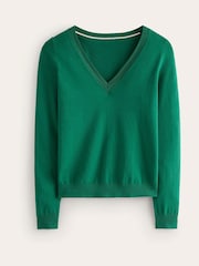 Boden Dark Green V-Neck Catriona Cotton Jumper - Image 5 of 6