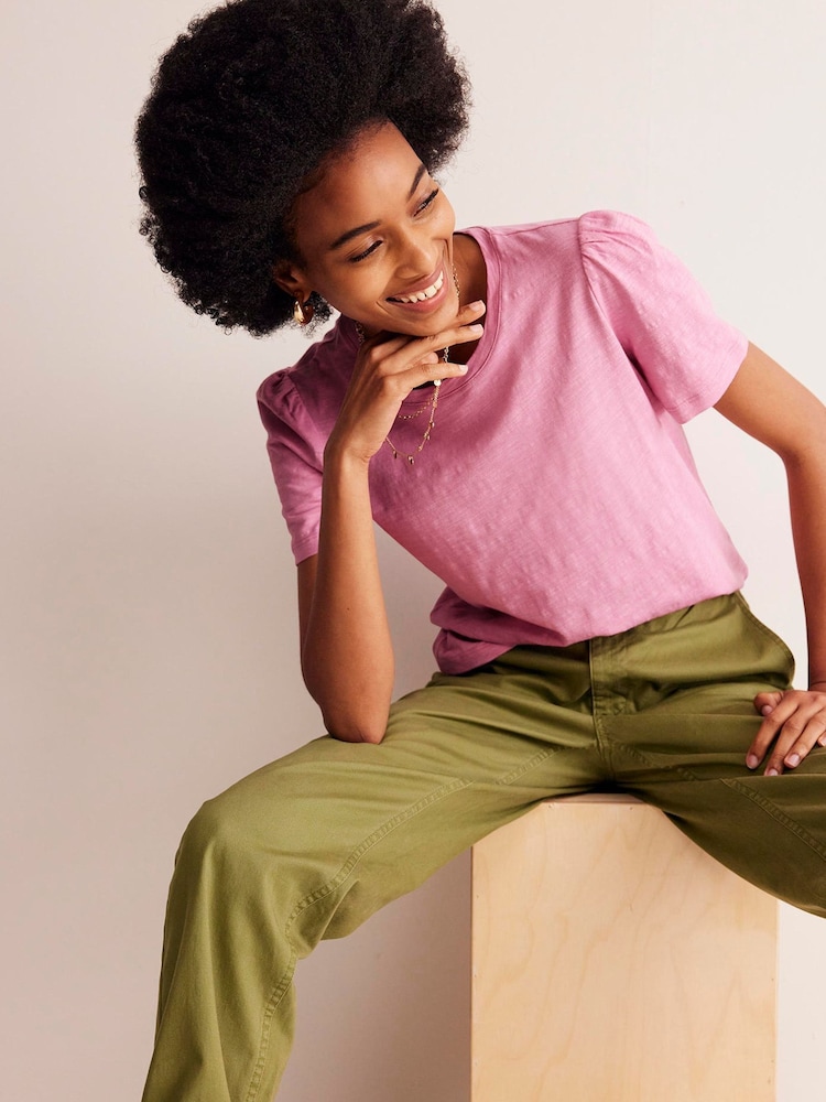 Boden Pink 100% Cotton Puff Sleeve T-Shirt - Image 1 of 5