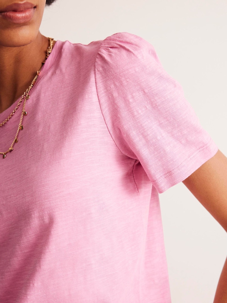 Boden Pink 100% Cotton Puff Sleeve T-Shirt - Image 2 of 5