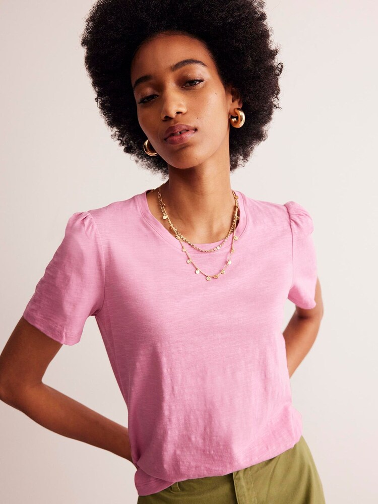 Boden Pink 100% Cotton Puff Sleeve T-Shirt - Image 4 of 5