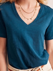 Boden Blue Regular V-Neck Slub 100% Cotton T-Shirt - Image 2 of 5