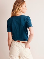 Boden Blue Regular V-Neck Slub 100% Cotton T-Shirt - Image 3 of 5