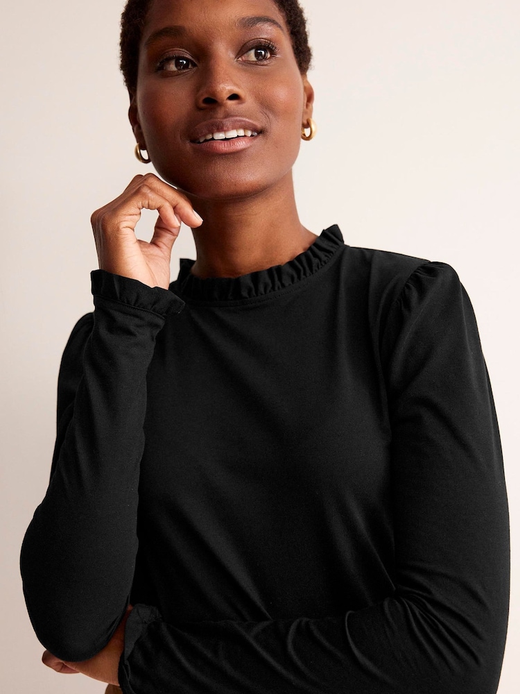 Boden Black Supersoft Frill Detail Top - Image 2 of 5