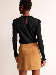 Boden Black Supersoft Frill Detail Top - Image 3 of 5