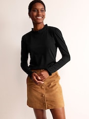 Boden Black Supersoft Frill Detail Top - Image 4 of 5