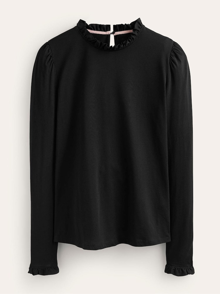 Boden Black Supersoft Frill Detail Top - Image 5 of 5