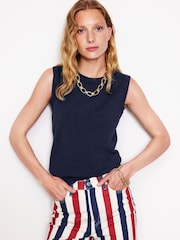 Boden Blue Catriona Crew Neck Cotton Tank - Image 1 of 6