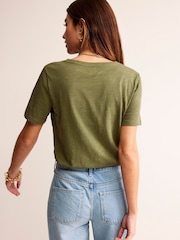 Boden Green Regular V-Neck Slub 100% Cotton T-Shirt - Image 3 of 5