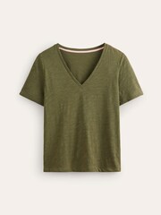 Boden Green Regular V-Neck Slub 100% Cotton T-Shirt - Image 5 of 5