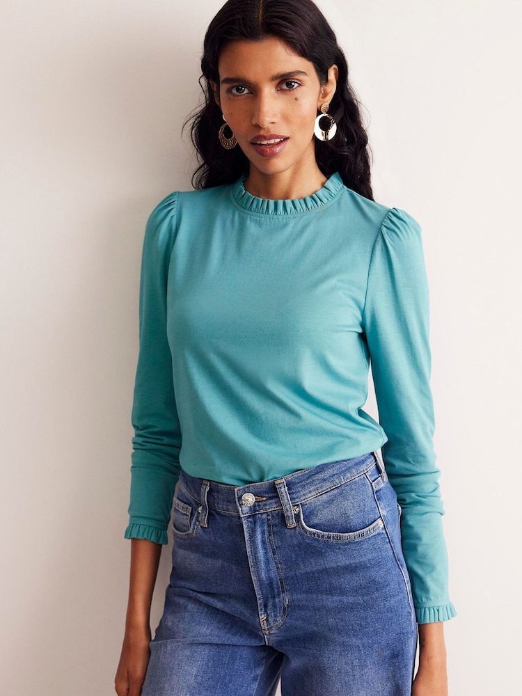 Boden Blue Supersoft Frill Detail Top - Image 2 of 5