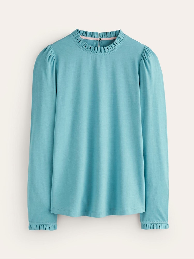 Boden Blue Supersoft Frill Detail Top - Image 5 of 5