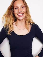 Boden Blue Double Layer Scoop Long Sleeve T-Shirt - Image 1 of 5