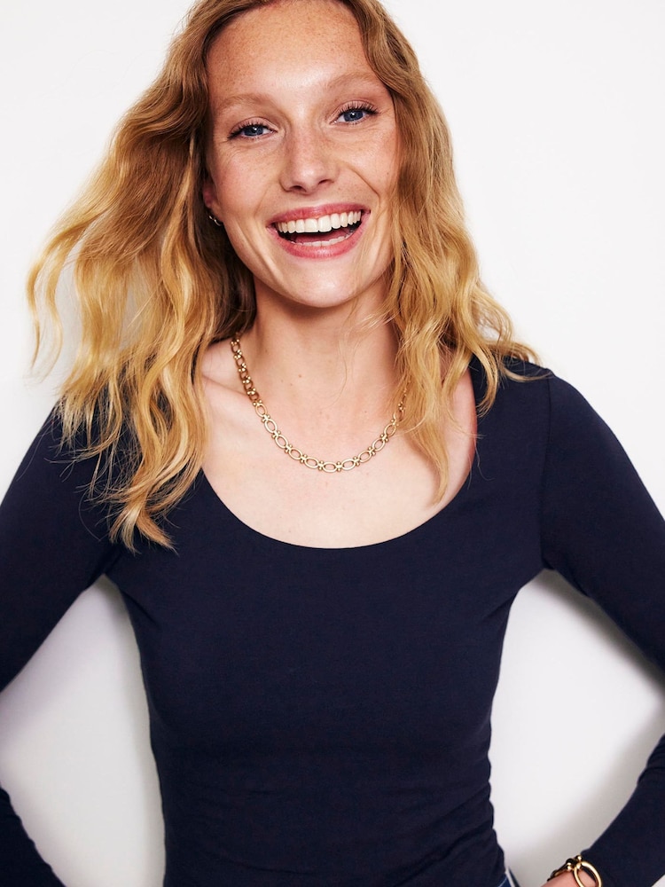 Boden Blue Double Layer Scoop Long Sleeve T-Shirt - Image 1 of 5