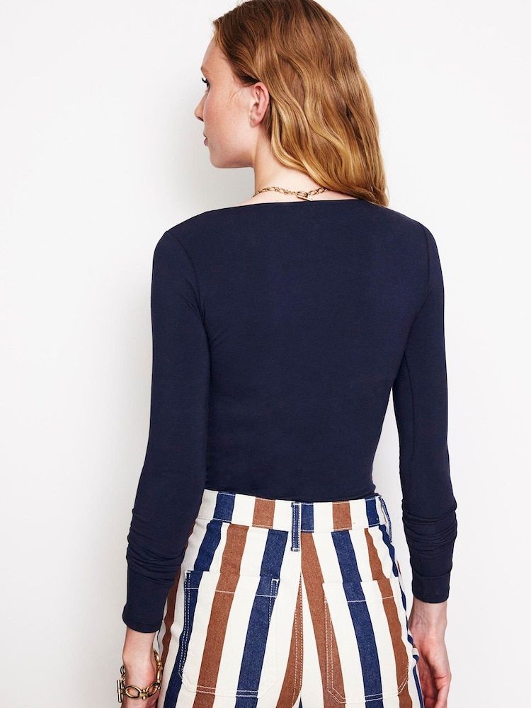 Boden Blue Double Layer Scoop Long Sleeve T-Shirt - Image 3 of 5