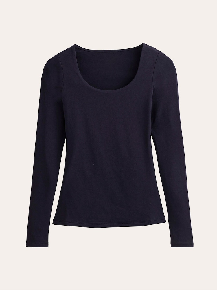 Boden Blue Double Layer Scoop Long Sleeve T-Shirt - Image 5 of 5