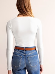 Boden White Double Layer Scoop Long Sleeve T-Shirt - Image 3 of 5