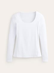 Boden White Double Layer Scoop Long Sleeve T-Shirt - Image 5 of 5