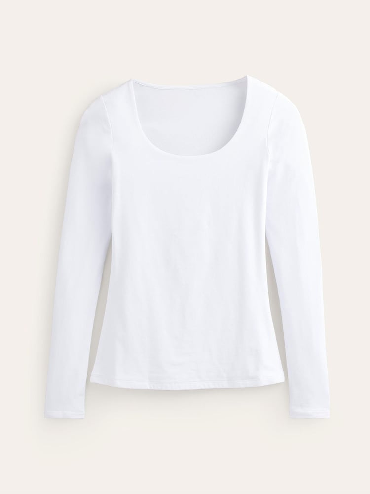 Boden White Double Layer Scoop Long Sleeve T-Shirt - Image 5 of 5
