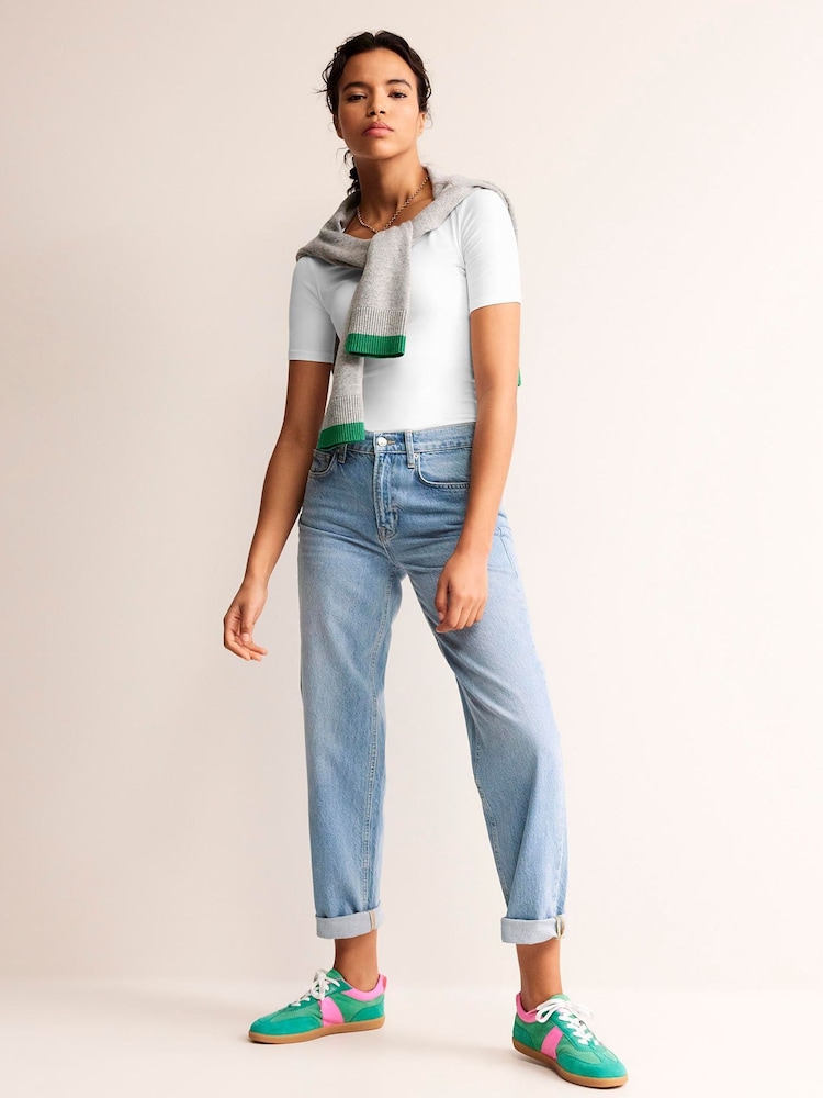 Boden White Double Layer Scoop T-Shirt - Image 4 of 5