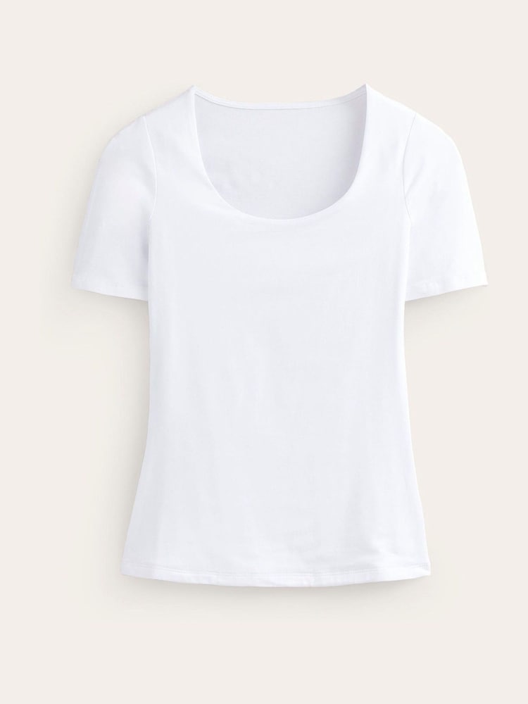 Boden White Double Layer Scoop T-Shirt - Image 5 of 5