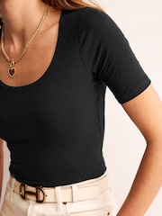Boden Black Double Layer Scoop T-Shirt - Image 2 of 5