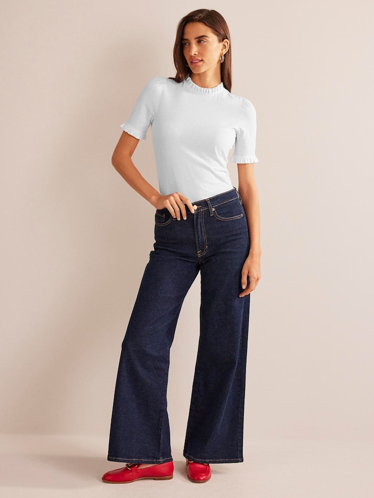 Boden White Supersoft Frill Detail T-Shirt - Image 2 of 5