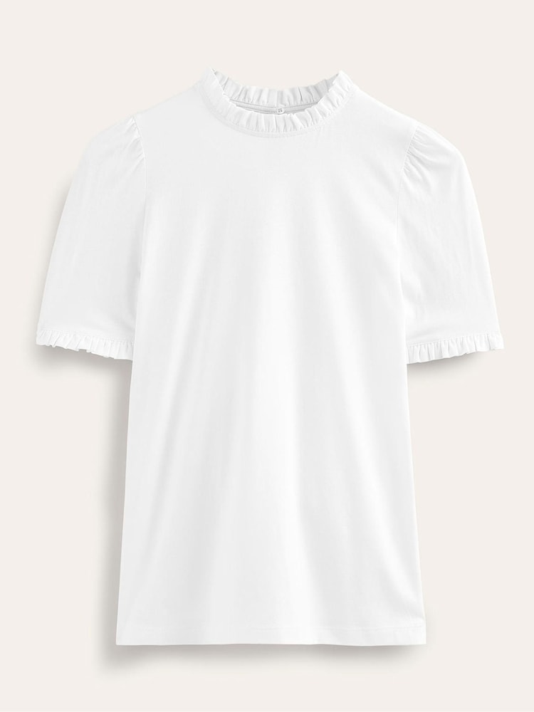 Boden White Supersoft Frill Detail T-Shirt - Image 5 of 5
