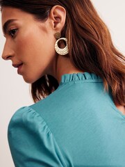 Boden Blue Supersoft Frill Detail T-Shirt - Image 2 of 5