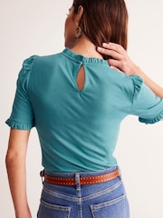 Boden Blue Supersoft Frill Detail T-Shirt - Image 3 of 5