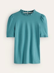 Boden Blue Supersoft Frill Detail T-Shirt - Image 5 of 5
