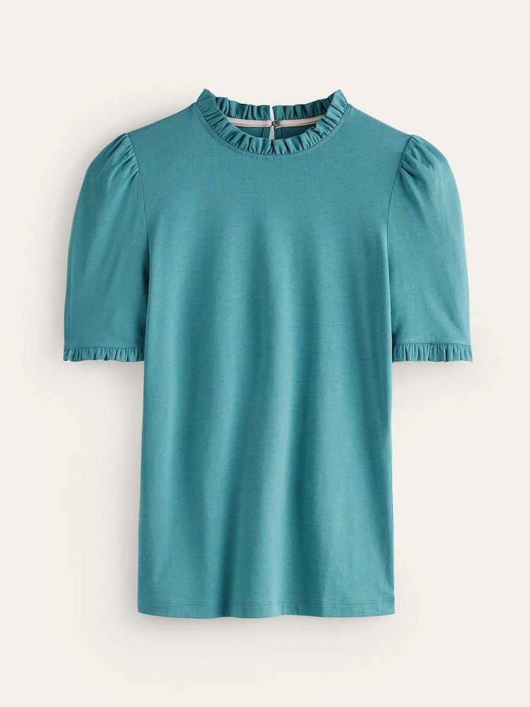 Boden Blue Supersoft Frill Detail T-Shirt - Image 5 of 5