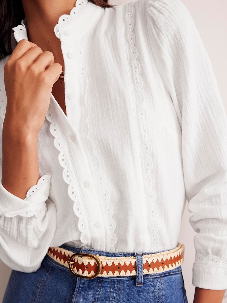 Boden White Double Cloth Scallop Blouse - Image 2 of 5