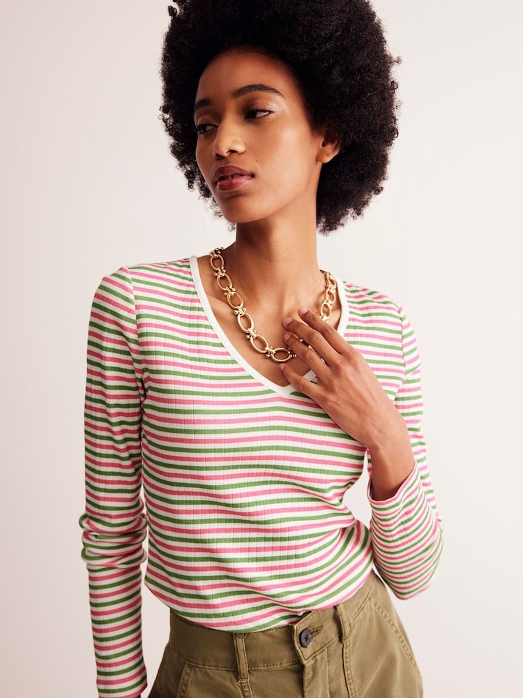 Boden Green Anna V-Neck 100% Cotton T-Shirt - Image 1 of 5 Boden Green Anna V-Neck 100% Cotton T-Shirt - Image 1 of 5