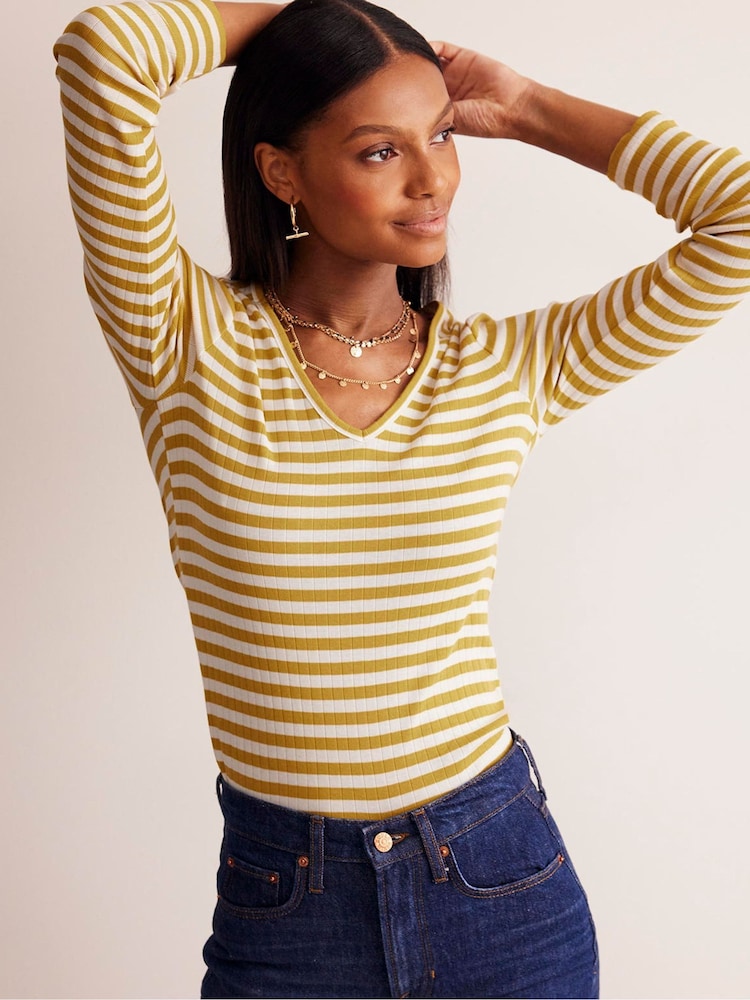 Boden Yellow Anna V-Neck T-Shirt - Image 1 of 5 Boden Yellow Anna V-Neck T-Shirt - Image 1 of 5