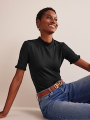 Boden Black Supersoft Frill Detail T-Shirt - Image 1 of 5