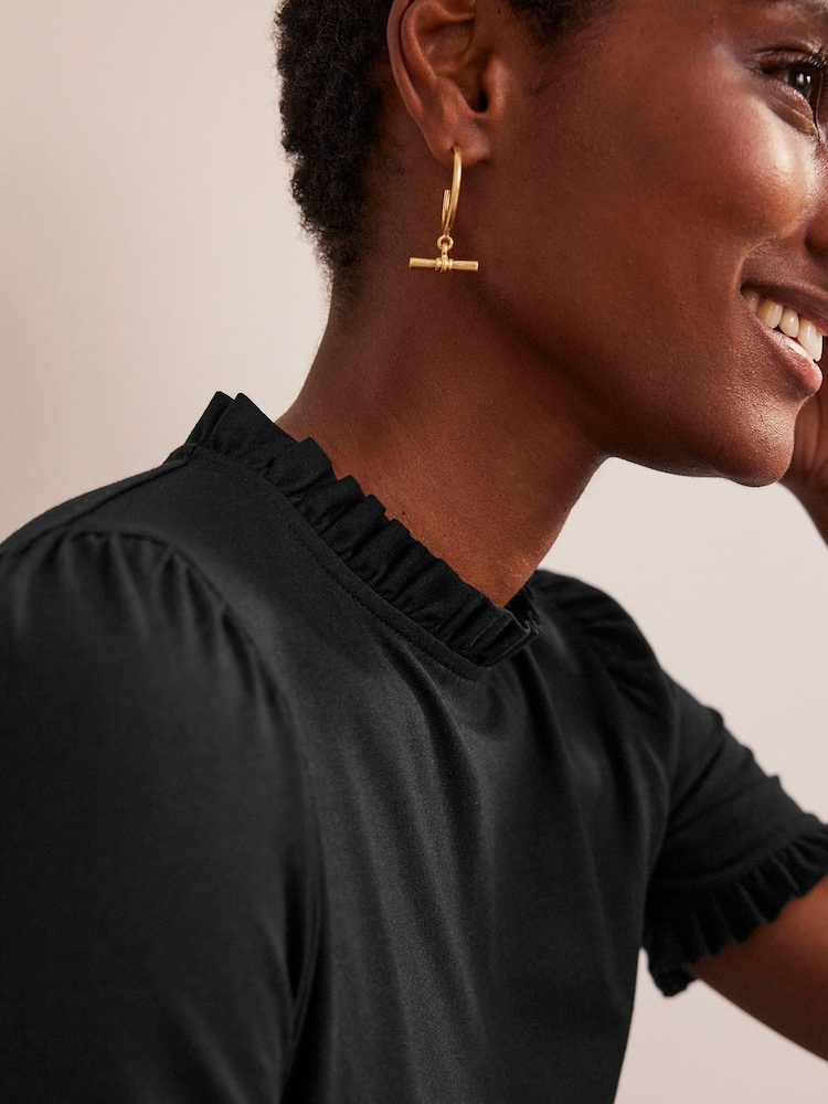 Boden Black Supersoft Frill Detail T-Shirt - Image 2 of 5