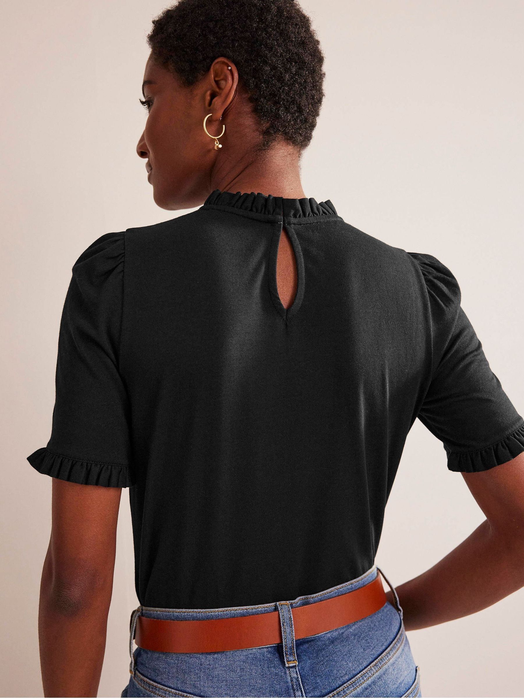 Buy Boden Black Supersoft Frill Detail T-Shirt from the Next UK