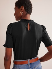 Boden Black Supersoft Frill Detail T-Shirt - Image 3 of 5