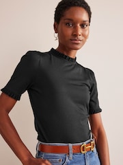 Boden Black Supersoft Frill Detail T-Shirt - Image 4 of 5