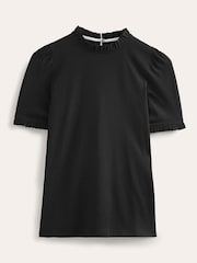 Boden Black Supersoft Frill Detail T-Shirt - Image 5 of 5