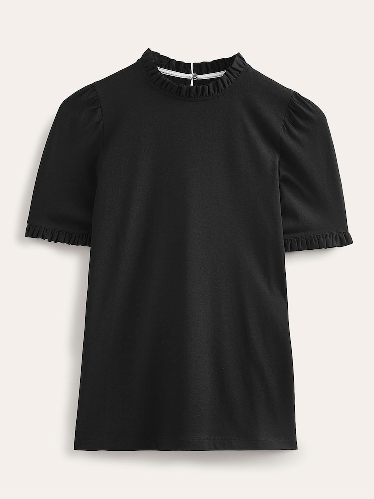 Boden Black Supersoft Frill Detail T-Shirt - Image 5 of 5