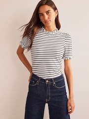 Boden Cream Supersoft Frill Detail T-Shirt - Image 1 of 5