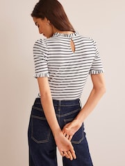 Boden Cream Supersoft Frill Detail T-Shirt - Image 2 of 5