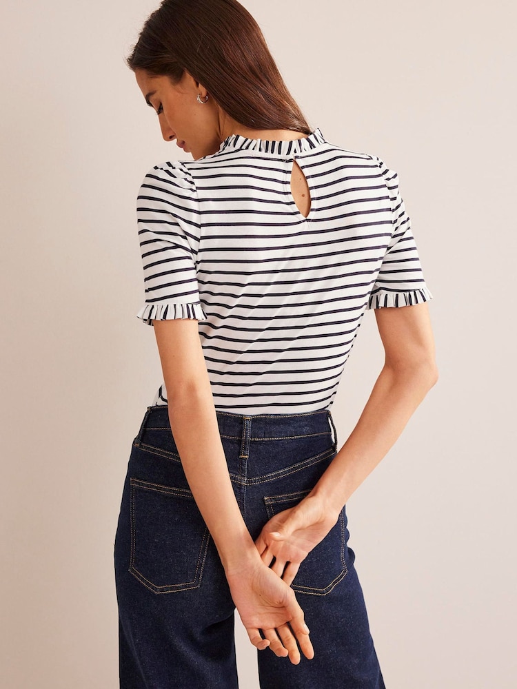 Boden Cream Supersoft Frill Detail T-Shirt - Image 2 of 5