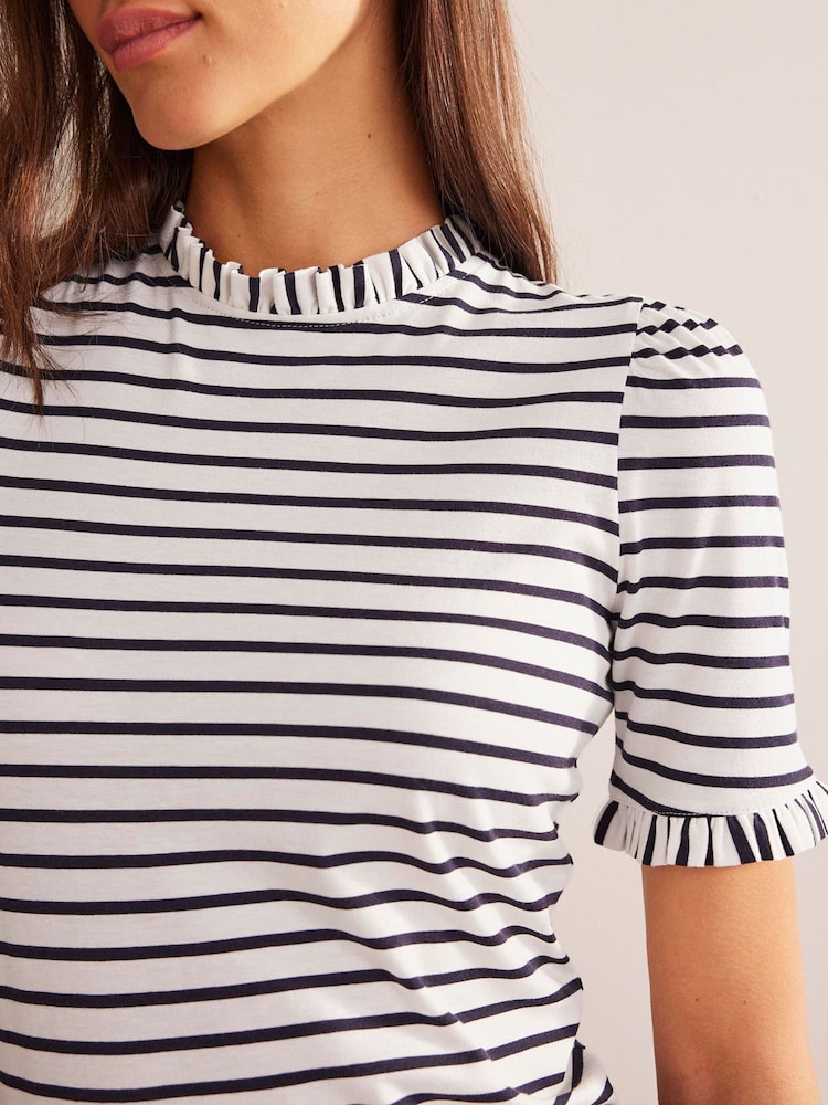 Boden Cream Supersoft Frill Detail T-Shirt - Image 4 of 5